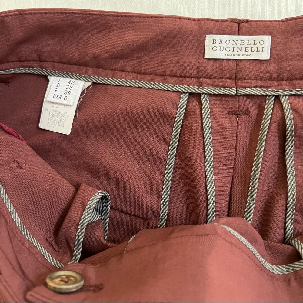 Brunello Cucinelli 6 Maroon Burgundy Red Wool Women’s Pants - Picture 3 of 9